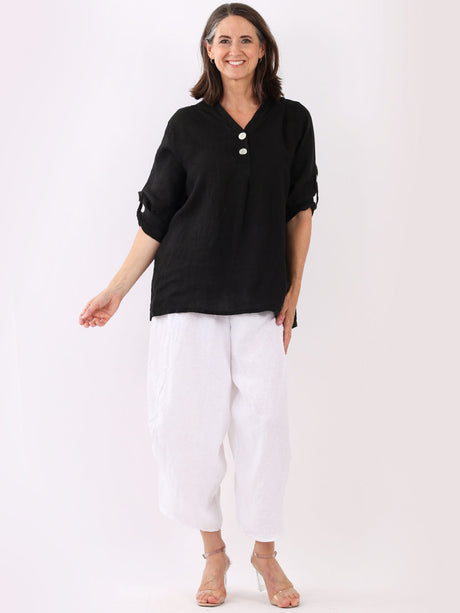 Ladies Plain Dipped Hem Linen Lagenlook Casual Summer Top