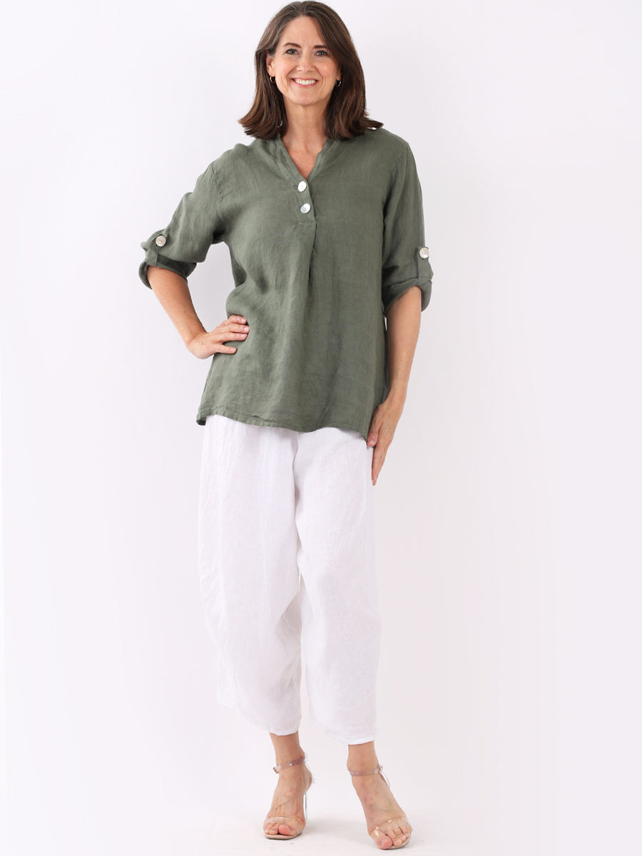 Ladies Plain Dipped Hem Linen Lagenlook Casual Summer Top