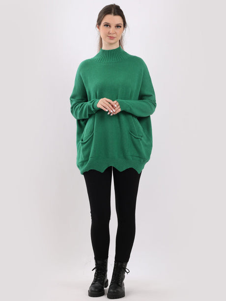 Ladies Plain Long Sleeves Baggy Rib Knitted Boxy Jumper