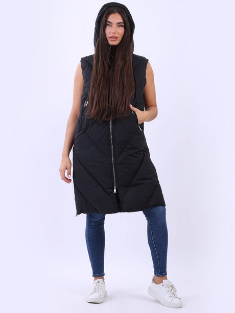 Plus Size Hooded Long Puffer Gilet