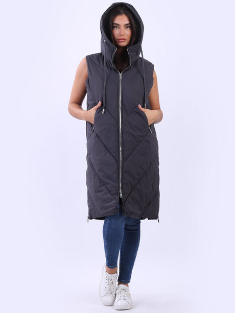 Plus Size Hooded Long Puffer Gilet