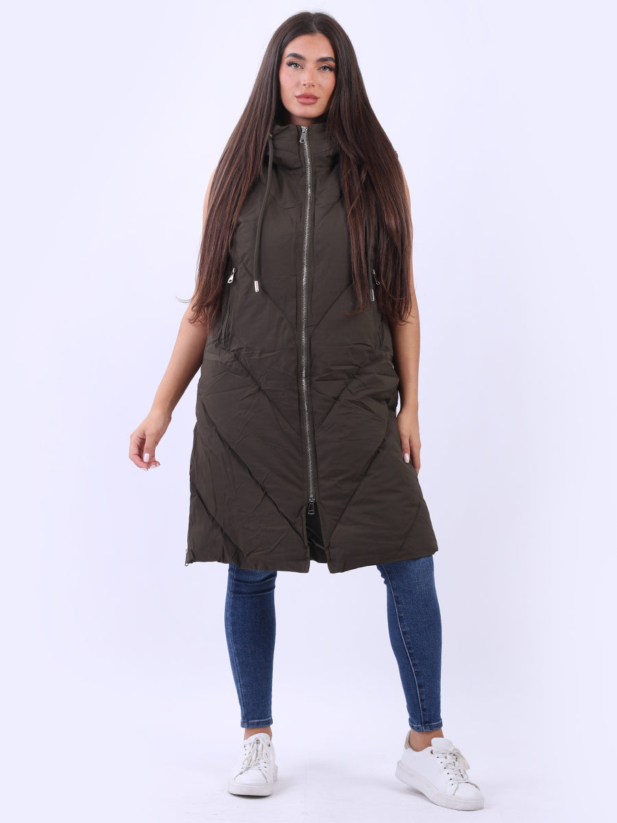 Plus Size Hooded Long Puffer Gilet