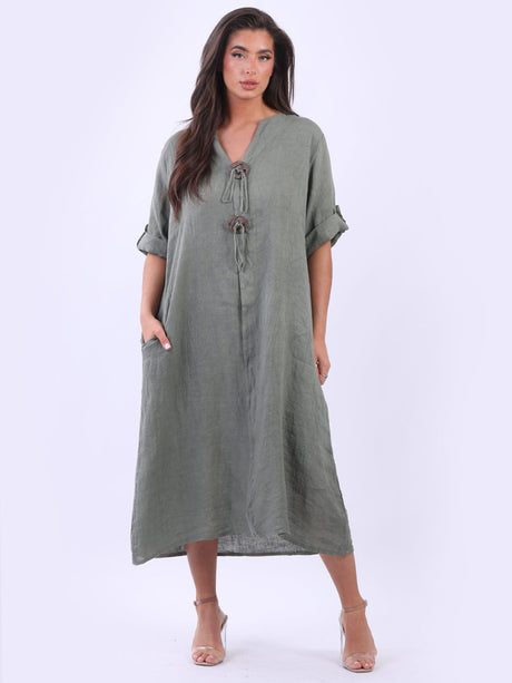 Solid Linen Mid length Summer Plus Size Dress