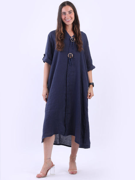 Solid Linen Mid length Summer Plus Size Dress