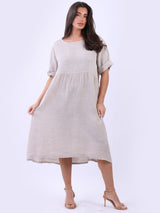 Women Back Button Plus Size Linen Swing Dress