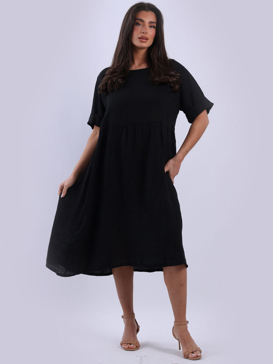 Women Back Button Plus Size Linen Swing Dress