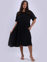 Women Back Button Plus Size Linen Swing Dress