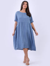 Women Back Button Plus Size Linen Swing Dress