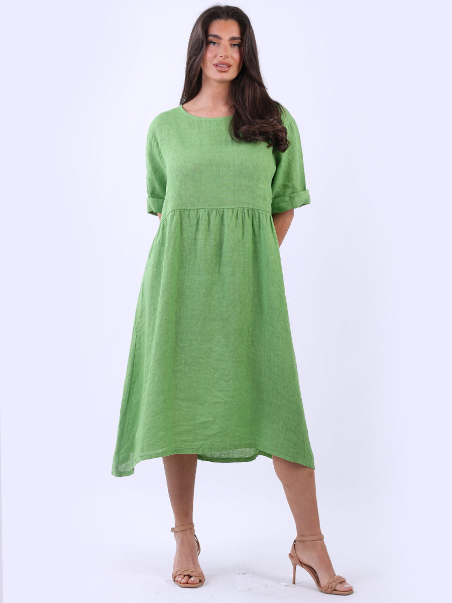 Women Back Button Plus Size Linen Swing Dress