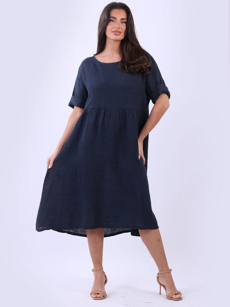 Women Back Button Plus Size Linen Swing Dress