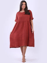 Women Back Button Plus Size Linen Swing Dress