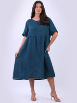 Women Back Button Plus Size Linen Swing Dress