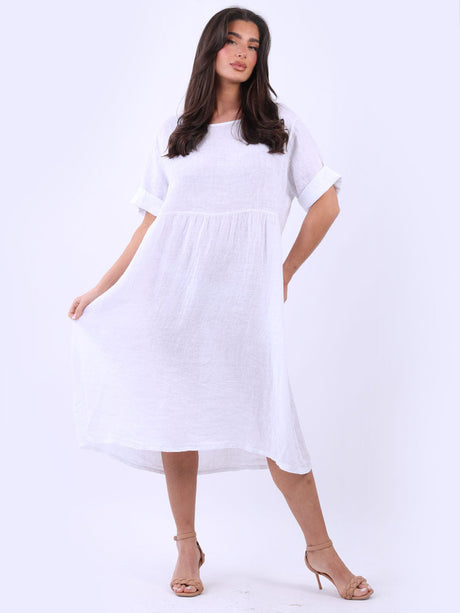 Women Back Button Plus Size Linen Swing Dress