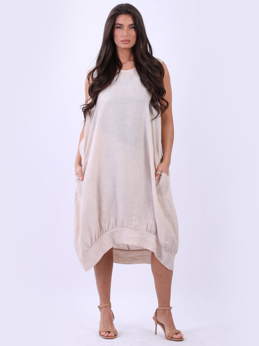 Women Plain Sleeveless Linen Lagenlook Tank Dress