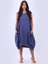 Women Plain Sleeveless Linen Lagenlook Tank Dress