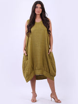 Women Plain Sleeveless Linen Lagenlook Tank Dress