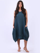 Women Plain Sleeveless Linen Lagenlook Tank Dress