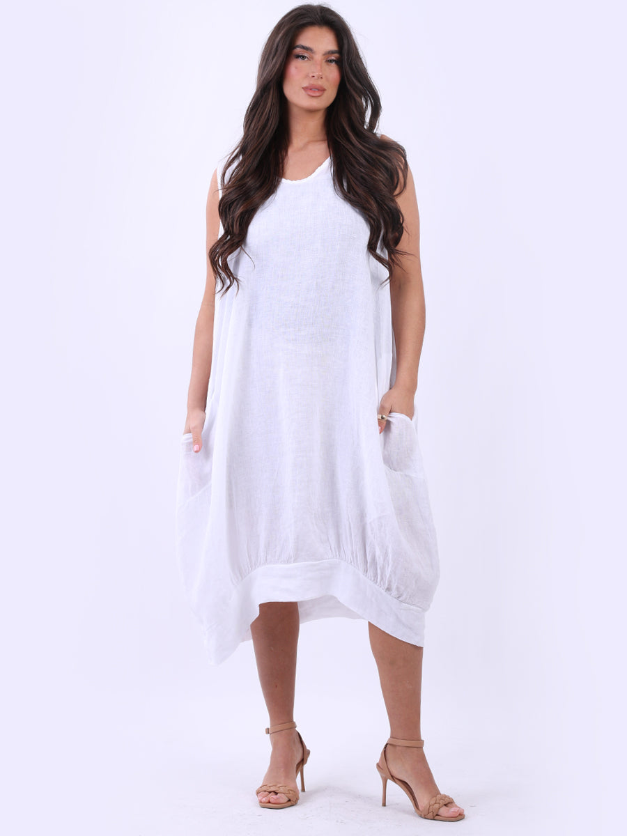 Women Plain Sleeveless Linen Lagenlook Tank Dress