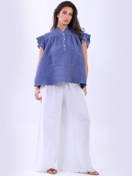 Linen Lagenlook Ruffle Blouse