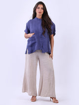 Front Pocket Plain Baggy Linen Top