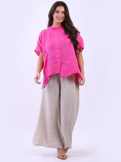 Front Pocket Plain Baggy Linen Top