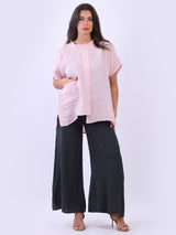 Front Pocket Plain Baggy Linen Top