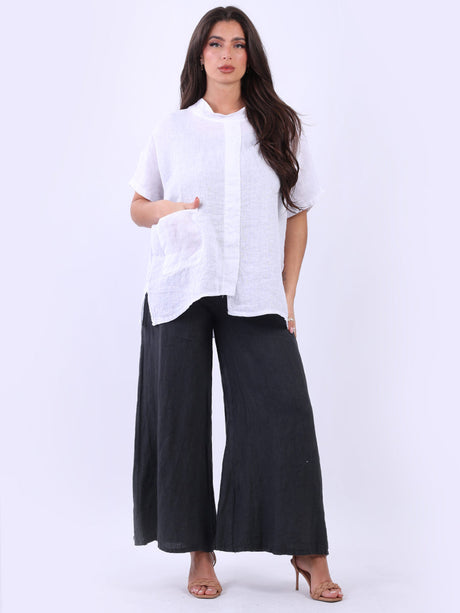 Front Pocket Plain Baggy Linen Top