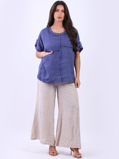 Front Pockets Plain Linen Baggy Summer Top