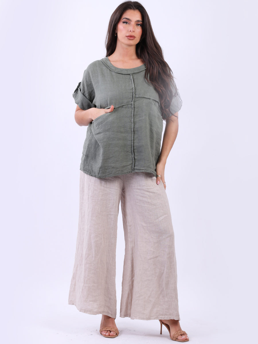 Front Pockets Plain Linen Baggy Summer Top