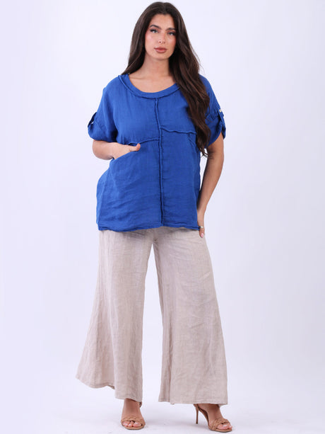 Front Pockets Plain Linen Baggy Summer Top