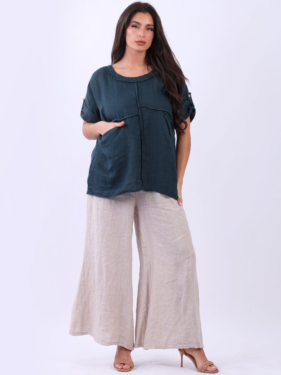 Front Pockets Plain Linen Baggy Summer Top