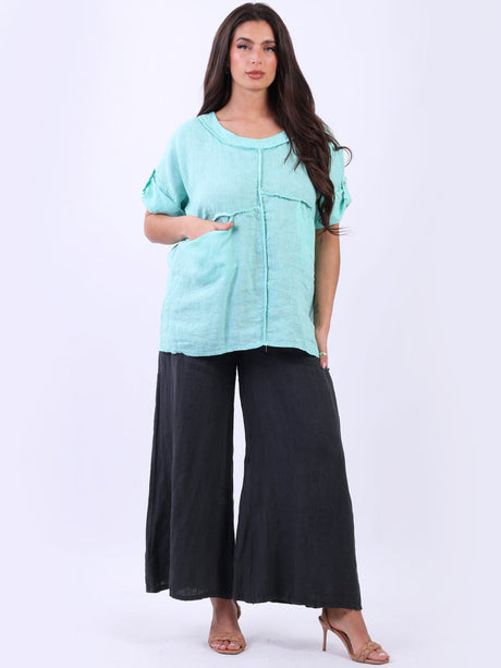 Front Pockets Plain Linen Baggy Summer Top