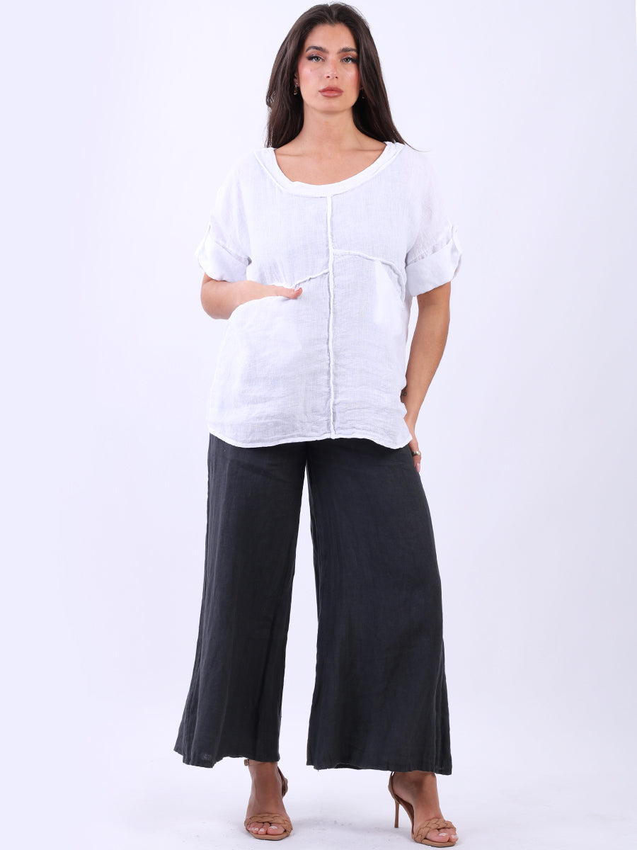 Front Pockets Plain Linen Baggy Summer Top