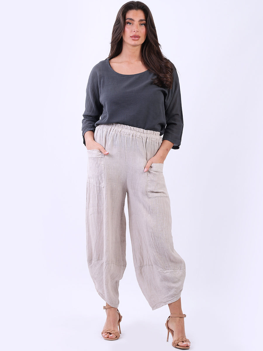 Ladies Relaxed Fit Tulip Hem Linen Trouser