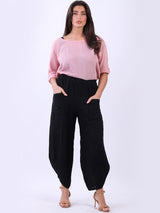 Ladies Relaxed Fit Tulip Hem Linen Trouser