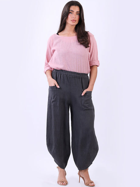 Ladies Relaxed Fit Tulip Hem Linen Trouser