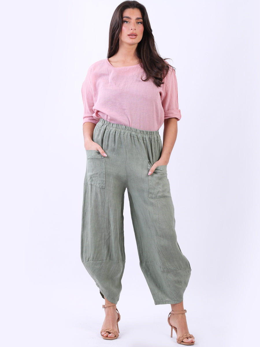 Ladies Relaxed Fit Tulip Hem Linen Trouser