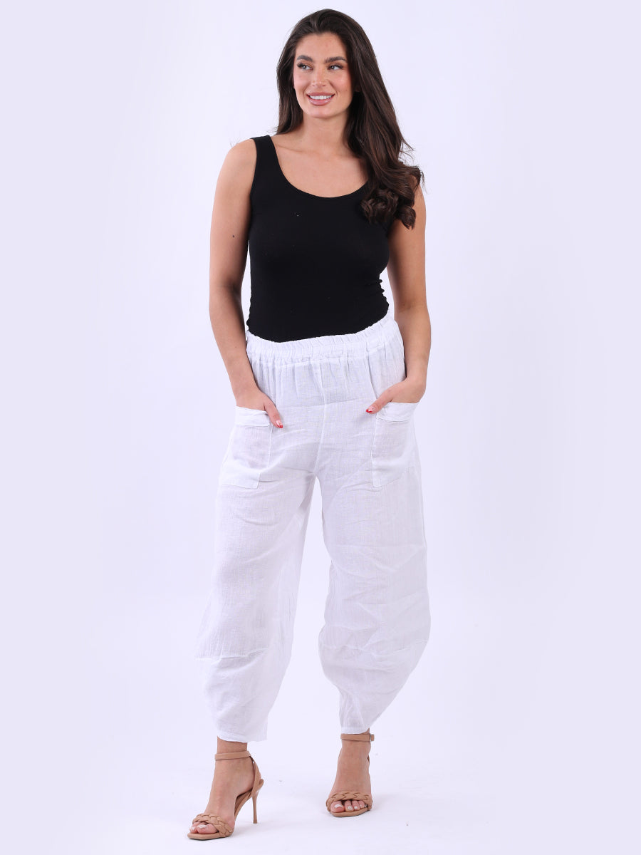 Ladies Relaxed Fit Tulip Hem Linen Trouser