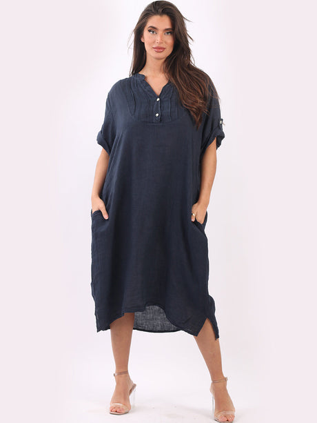 Slouchy Plain Plus Size Linen Dress