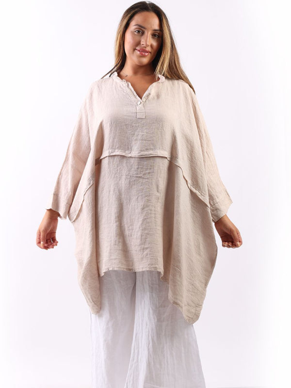 Plus Size Linen Batwing Top Yayavoo UK