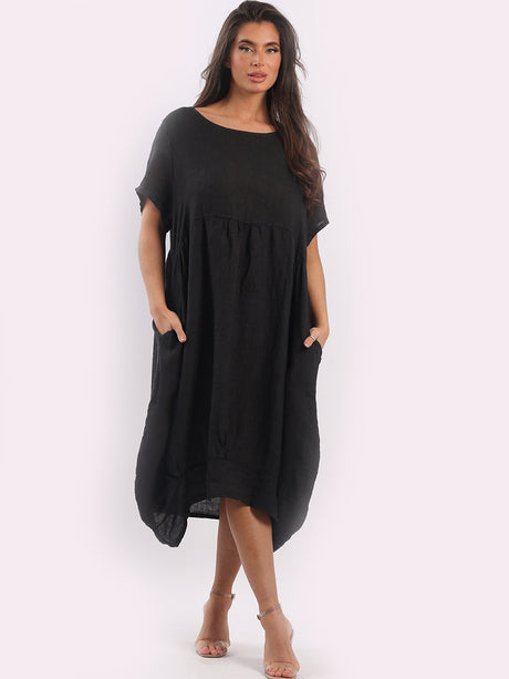 Plain Linen Ladies Midi Swing Dress