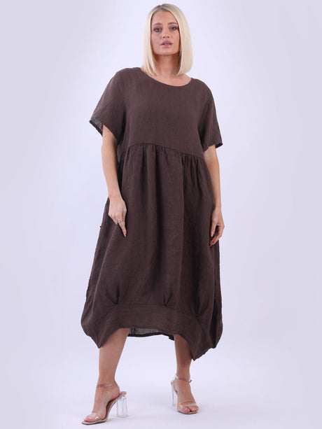 Plain Linen Ladies Midi Swing Dress