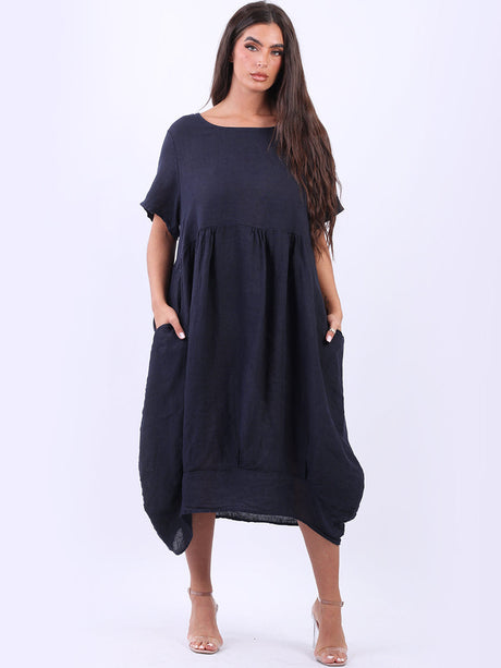 Plain Linen Ladies Midi Swing Dress