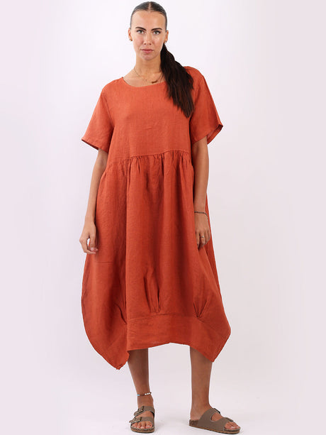 Plain Linen Ladies Midi Swing Dress