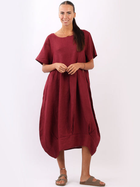 Plain Linen Ladies Midi Swing Dress