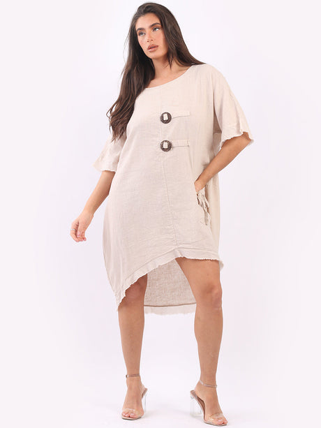 Linen Raw Edges Hi-Lo Baggy Dress