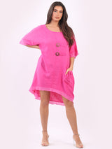 Plain Linen Baggy Dress Fuchsia