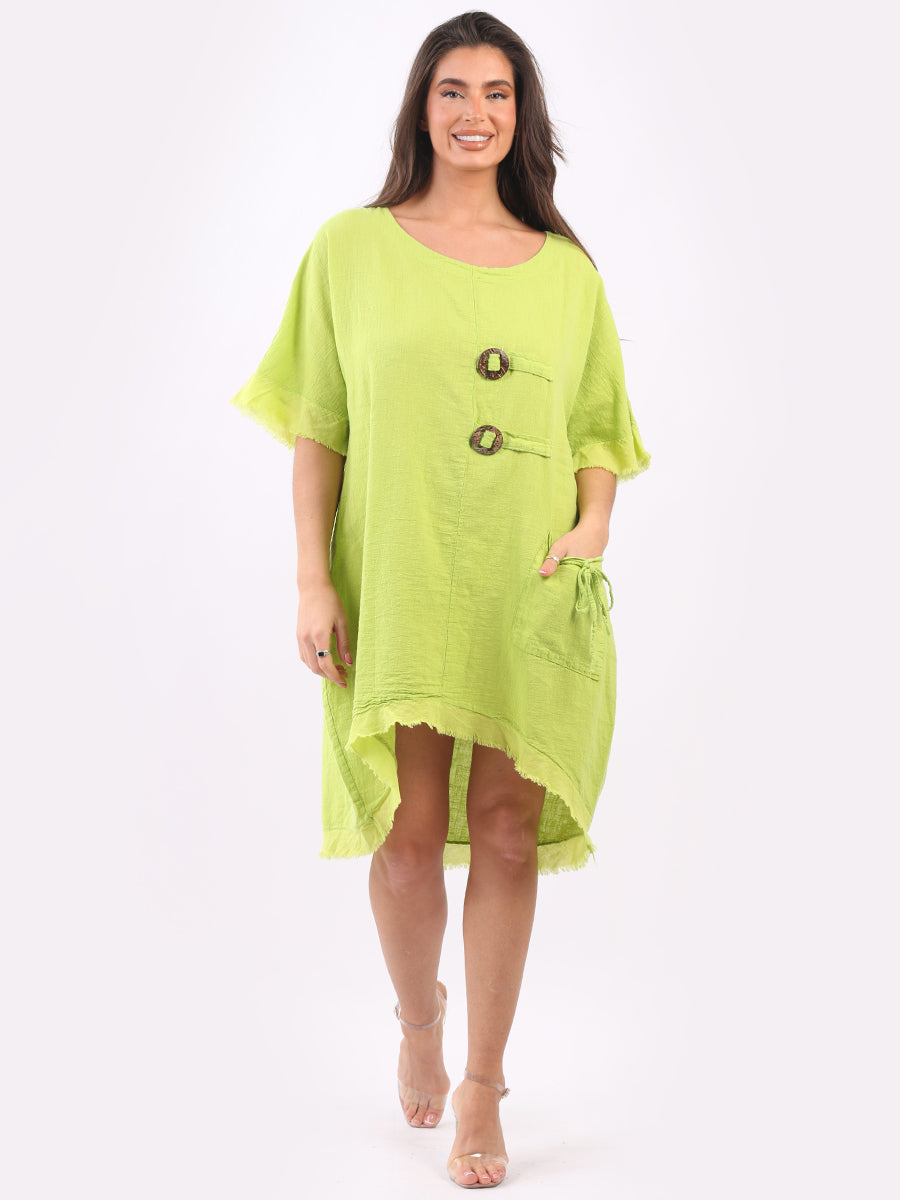 Plain Linen Baggy Dress Lime Green