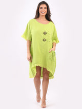 Plain Linen Baggy Dress Lime Green
