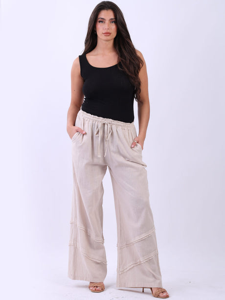 Women Side Pockets Solid Linen Pant